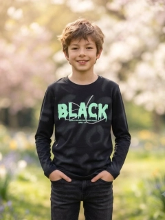 Trendy chlapecké tričko s dlouhým rukávem Kugo MC9808 černé