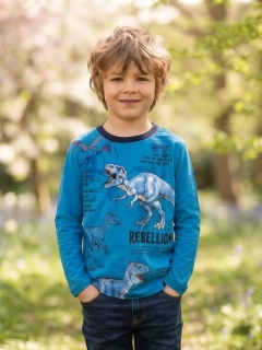 Chlapecké tričko s dinosaury Kugo XC1301 dlouhý rukáv modré