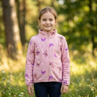 Teplá dívčí mikina na zip Kugo SL3731 růžová s motýly