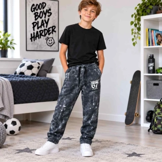Silné tepláky pro kluky s jemným chloupkem Kugo YJ0110B šedé