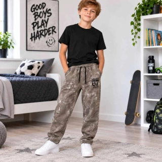 Silné tepláky pro kluky s jemným chloupkem Kugo YJ0110B hnědé