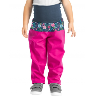 UNUO Batolecí softshellové kalhoty s fleecem Basic, fuchsiová květinky