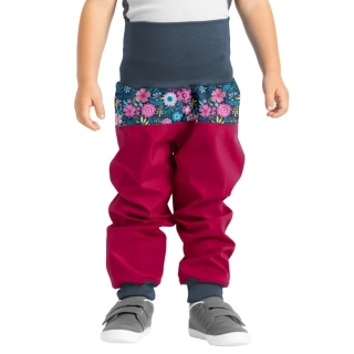 Unuo Batolecí softshellové kalhoty bez zateplení Květinky malinové